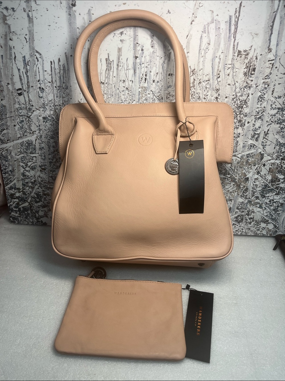Wanderers Travel Co 'Monte Carlo’ Leather Handbag In Blush & Pouch New